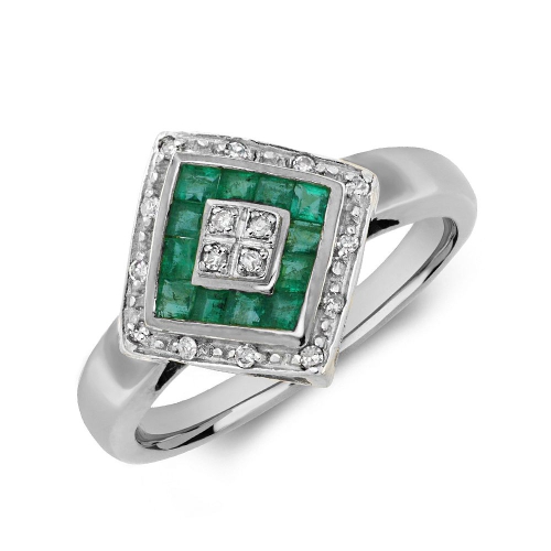 Gemstone Ring With 0.5Ct Princess Shape Emerald And Diamonds