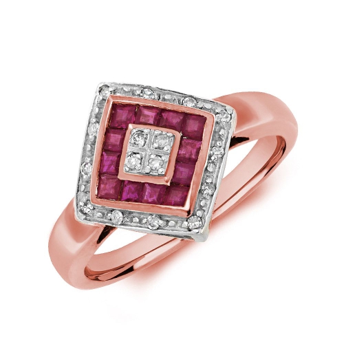 4 Prong Princess Rose Gold Square halo diamond and Lab Grown Diamond Engagement Rings