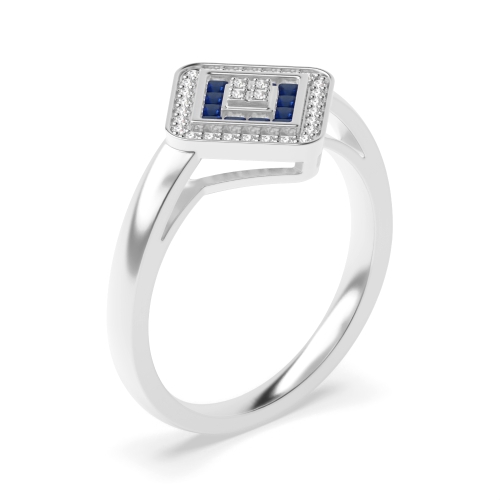 4 Prong Princess Blue Sapphire Gemstone Diamond Rings