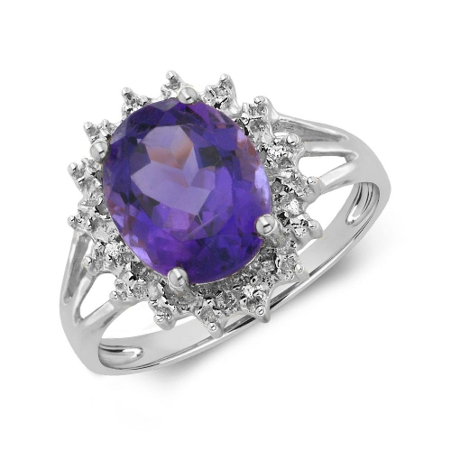 Gemstone Ring With 2.5Ct Oval Shape Amethyst And Diamonds