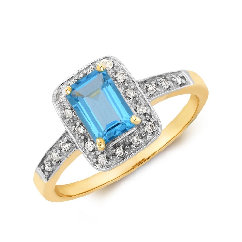 4 Prong Emerald Yellow Gold Topaz shine Lab Grown Diamond Engagement Rings
