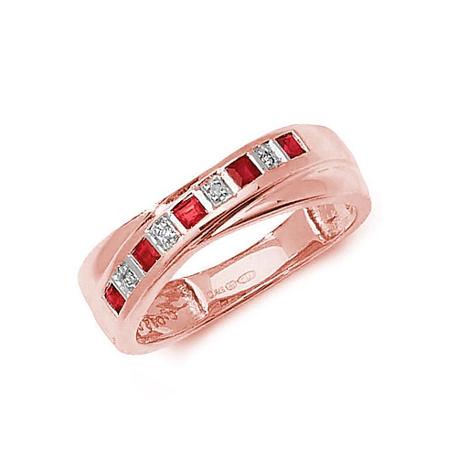 Bezel Setting Princess Rose Gold Crossover diamond and Lab Grown Diamond Rings