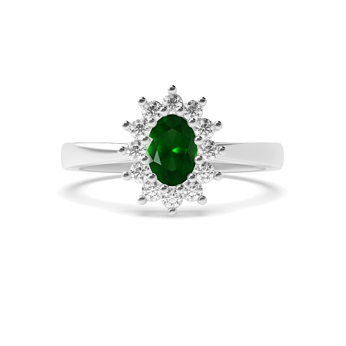 4 Prong Oval Flower style diamond and Emerald Engagement Rings
