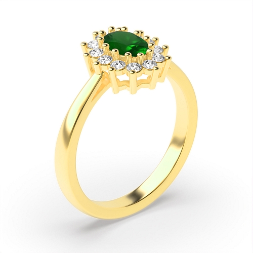 4 Prong Oval Yellow Gold Flower style diamond and Lab Grown Diamond Engagement Rings