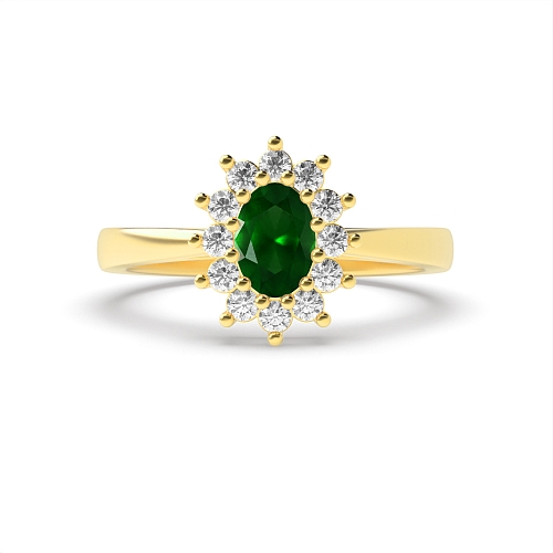 4 Prong Oval Yellow Gold Flower style diamond and Lab Grown Diamond Engagement Rings