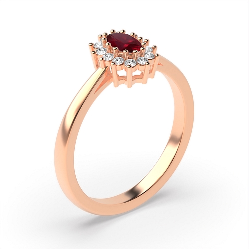 4 Prong Oval Rose Gold Vintage halo Lab Grown Diamond Engagement Rings