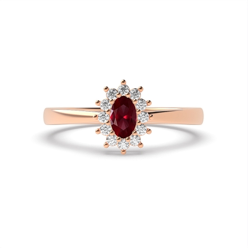 4 Prong Oval Rose Gold Vintage halo Lab Grown Diamond Engagement Rings