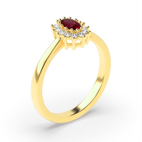 4 Prong Oval Yellow Gold Vintage halo Lab Grown Diamond Engagement Rings
