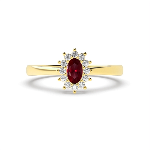 4 Prong Oval Yellow Gold Vintage halo Lab Grown Diamond Engagement Rings