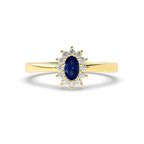 4 Prong Oval Yellow Gold Vintage flower head Lab Grown Diamond Engagement Rings