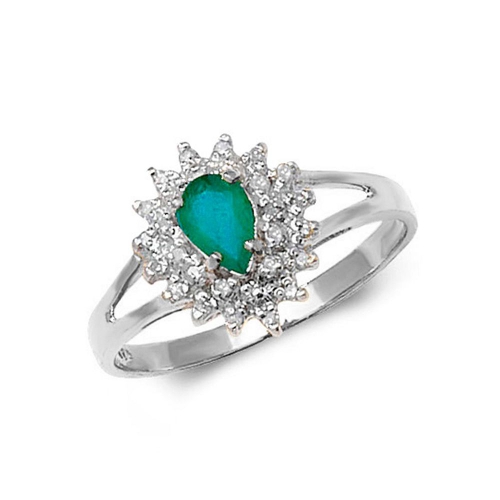 4 Prong Pear Platinum Emerald Gemstone Engagement Rings