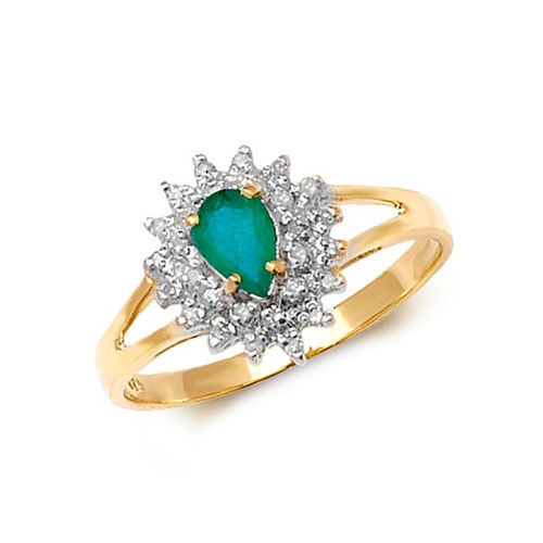 Gemstone Ring With 0.35Ct Pear Shape Emerald And Diamonds