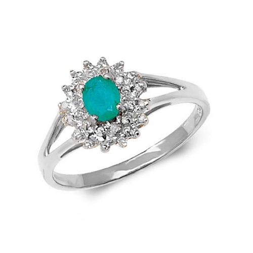 4 Prong Oval Emerald Gemstone Diamond Rings