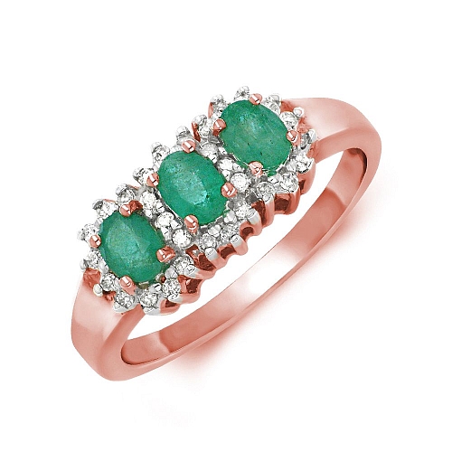 4 Prong Oval Rose Gold 3 stone halo diamond and Lab Grown Diamond Engagement Rings