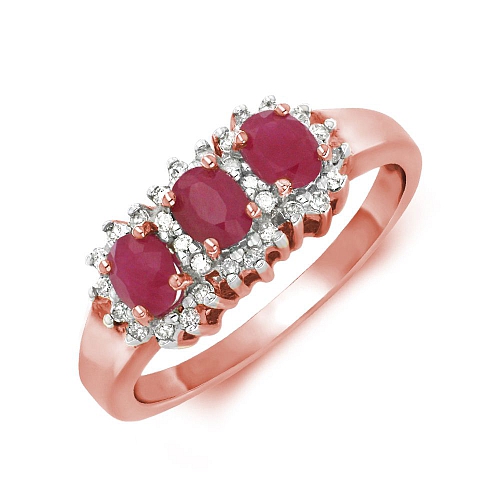 4 Prong Oval Rose Gold 3 stone halo diamond and Lab Grown Diamond Rings
