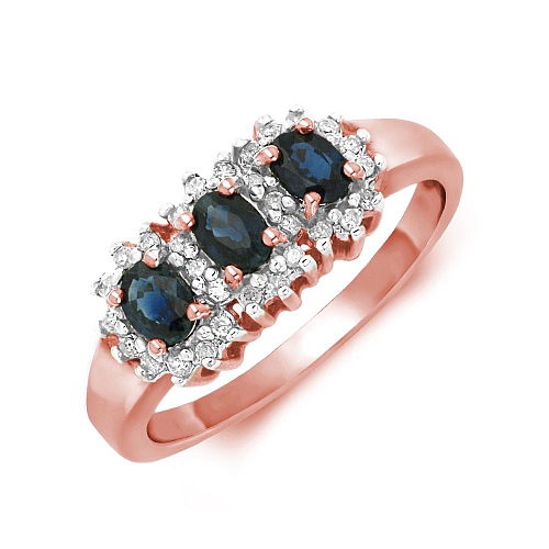 4 Prong Oval Rose Gold 3 stone halo diamond and Lab Grown Diamond Rings