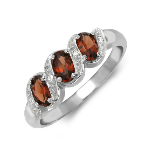 Pave Setting Round S-Link Garnet Gemstone Diamond Ring