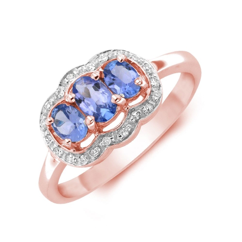 4 Prong Oval Rose Gold Three stones diamond and Lab Grown Diamond Engagement Rings