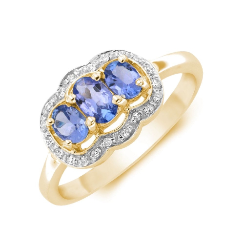 4 Prong Oval Yellow Gold Three stones diamond and Lab Grown Diamond Engagement Rings