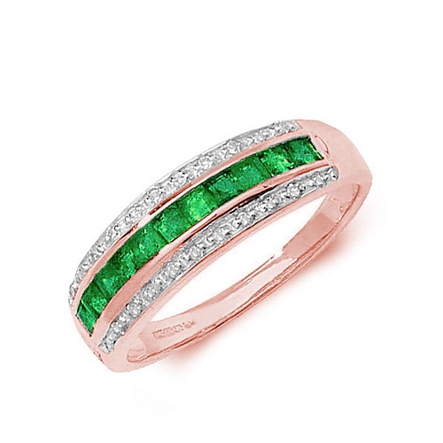 Channel Setting Princess Rose Gold Three row diamond and Lab Grown Diamond Rings