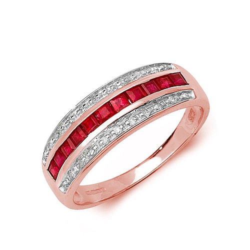 Channel Setting Princess Rose Gold Three row diamond and Lab Grown Diamond Rings