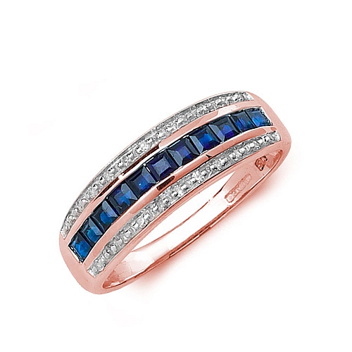 Channel Setting Princess Rose Gold Three row diamond and Lab Grown Diamond Rings