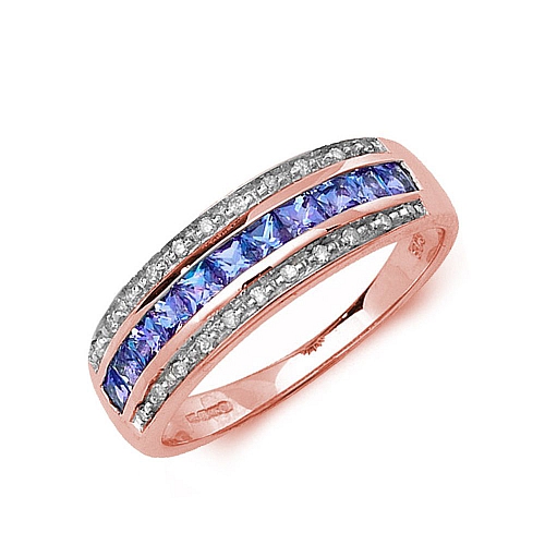 Channel Setting Princess Rose Gold Three row diamond and Lab Grown Diamond Rings