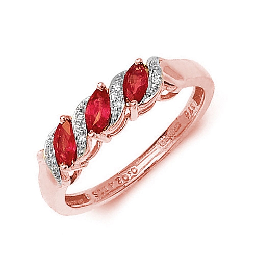 4 Prong Marquise Rose Gold S link three stone diamond and Lab Grown Diamond Rings