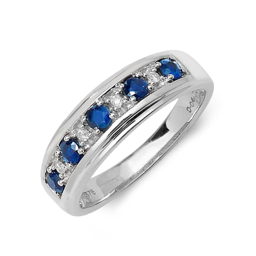 Pave Setting Round Blue Sapphire Gemstone Diamond Rings