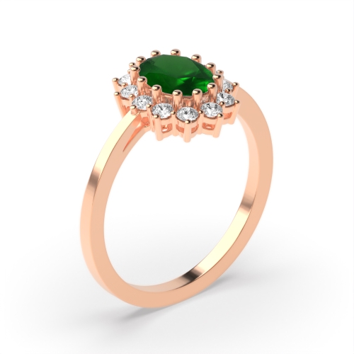 4 Prong Oval Rose Gold 1ct flower style halo diamond and Lab Grown Diamond Engagement Rings