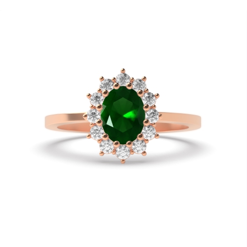 4 Prong Oval Rose Gold 1ct flower style halo diamond and Lab Grown Diamond Engagement Rings