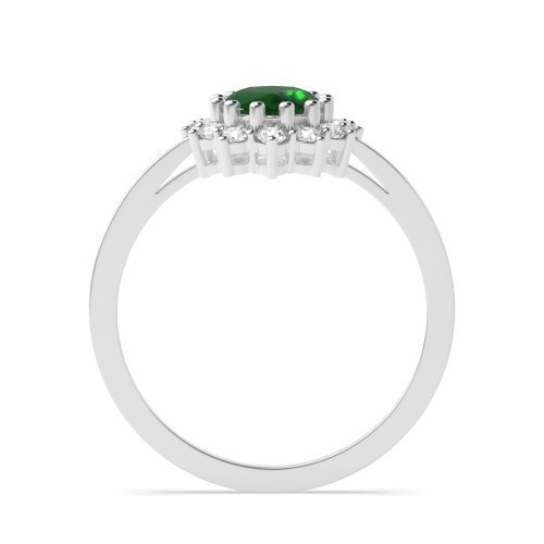 4 Prong Oval 1ct flower style halo diamond and Emerald Gemstone Engagement Rings