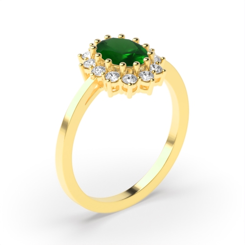 4 Prong Oval Yellow Gold 1ct flower style halo diamond and Naturally Mined Diamond Engagement Rings