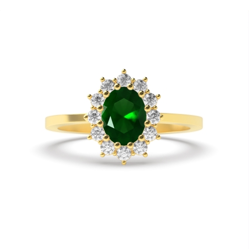 4 Prong Oval Yellow Gold 1ct flower style halo diamond and Naturally Mined Diamond Engagement Rings