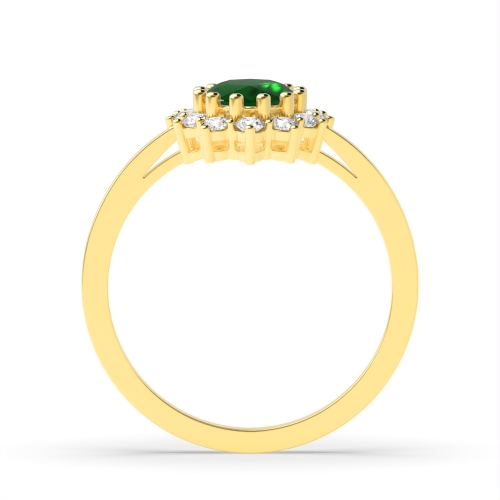 4 Prong Oval Yellow Gold 1ct flower style halo diamond and Naturally Mined Diamond Engagement Rings