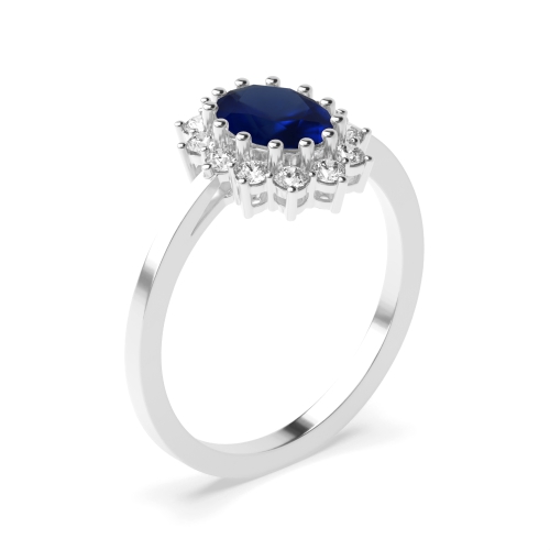 4 Prong Oval White Gold Blue Sapphire Gemstone Diamond Rings