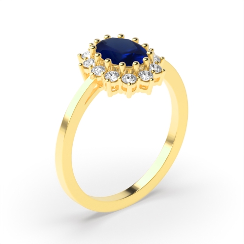 4 Prong Oval Yellow Gold Blue Sapphire Gemstone Engagement Rings