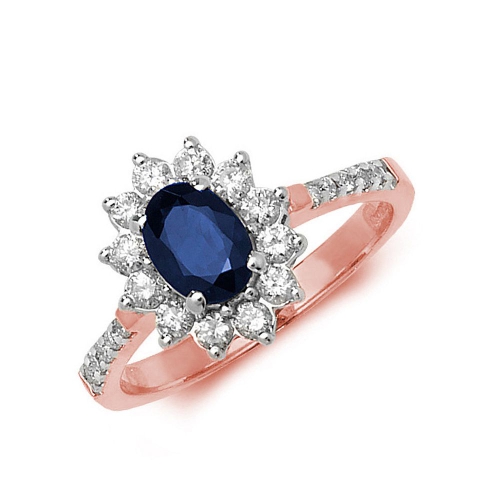 4 Prong Oval Rose Gold Flower style accented halo diamond and Naturally Mined Diamond Engagement Rings