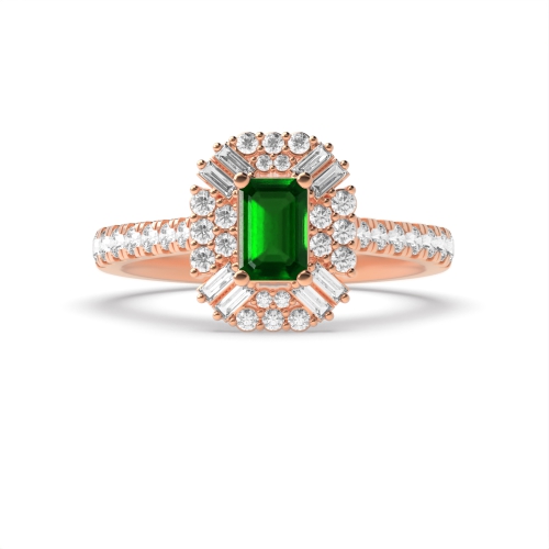 4 Prong Emerald Rose Gold Unique halo diamond and Naturally Mined Diamond Engagement Rings