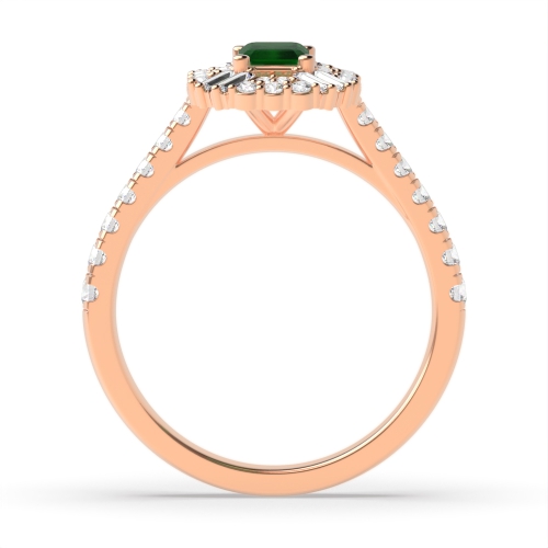 4 Prong Emerald Rose Gold Unique halo diamond and Naturally Mined Diamond Engagement Rings