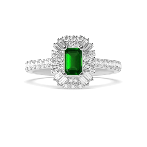 4 Prong Unique halo diamond and Emerald Gemstone Engagement Rings