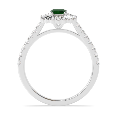4 Prong Unique halo diamond and Emerald Gemstone Engagement Rings