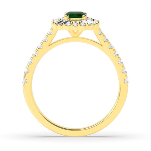 4 Prong Emerald Yellow Gold Unique halo diamond and Naturally Mined Diamond Engagement Rings