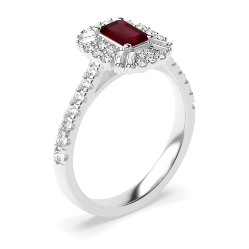Gemstone Ring With 0.85ct Emerald Shape Ruby and Diamonds