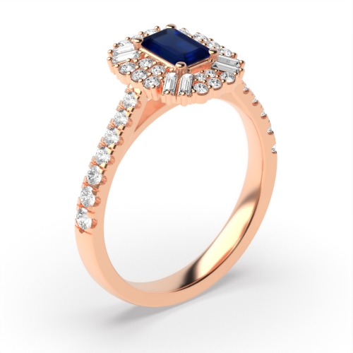 4 Prong Emerald Rose Gold Unique halo diamond and Lab Grown Diamond Vintage Wedding Engagement Rings