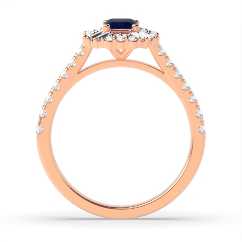 4 Prong Emerald Rose Gold Unique halo diamond and Lab Grown Diamond Vintage Wedding Engagement Rings