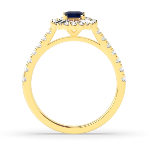 4 Prong Emerald Yellow Gold Unique halo diamond and Lab Grown Diamond Gemstone Engagement Rings