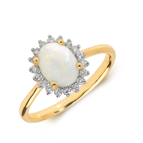Gemstone Ring With 0.75ct Oval Shape Opal and Diamonds