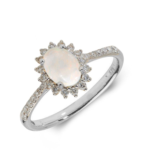 Gemstone Ring With 0.5Ct Oval Shape Opal And Diamonds | Abelini