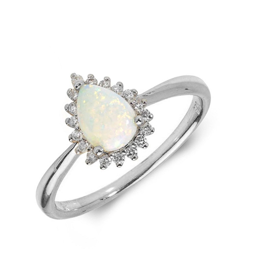 4 Prong Pear Opal Gemstone Diamond Rings